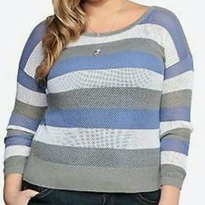 Torrid Open Knit Striped Sweater Blue Gray White